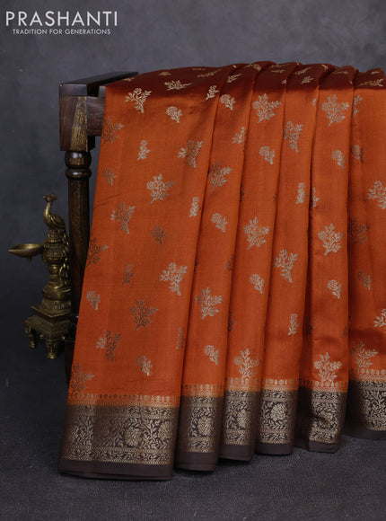 Chiniya silk saree rust shade and coffee brown with allover thread & zari woven buttas and woven border