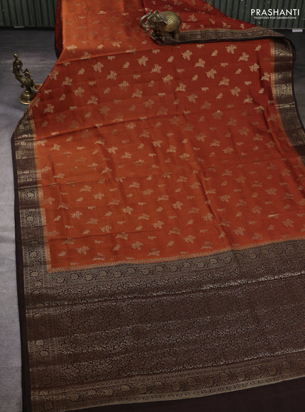 Chiniya silk saree rust shade and coffee brown with allover thread & zari woven buttas and woven border