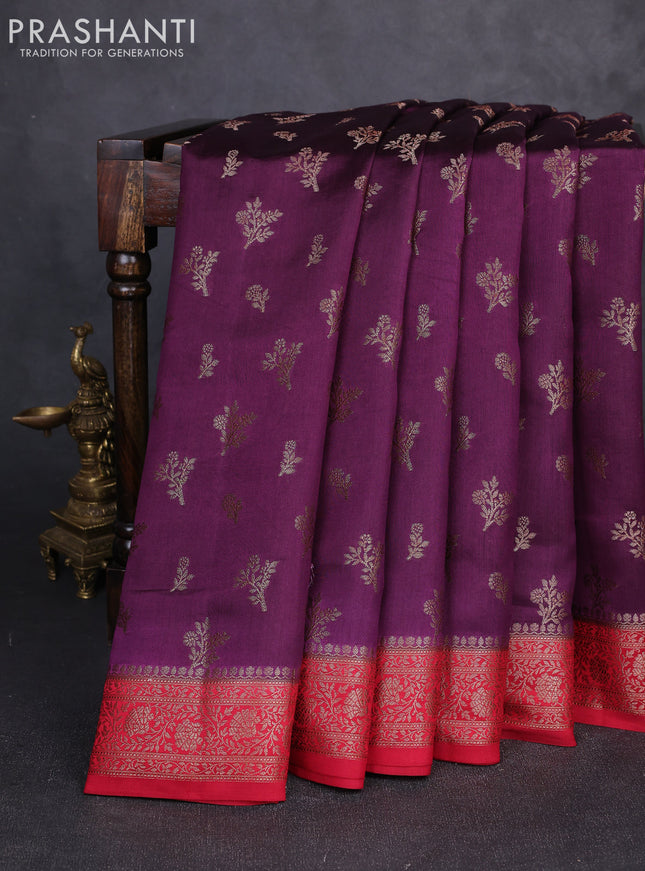 Chiniya silk saree purple and maroon with allover thread & zari woven buttas and woven border