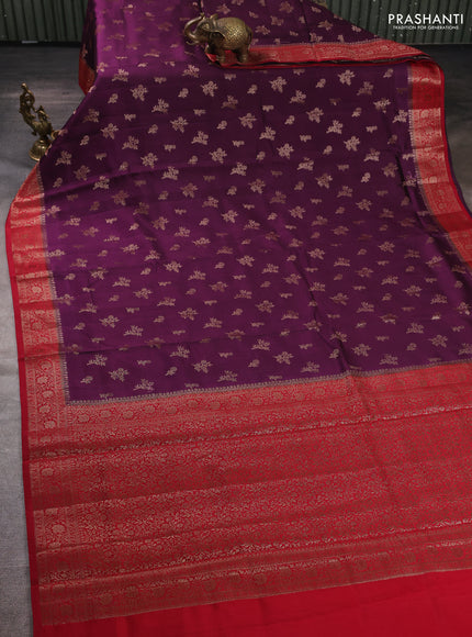 Chiniya silk saree purple and maroon with allover thread & zari woven buttas and woven border