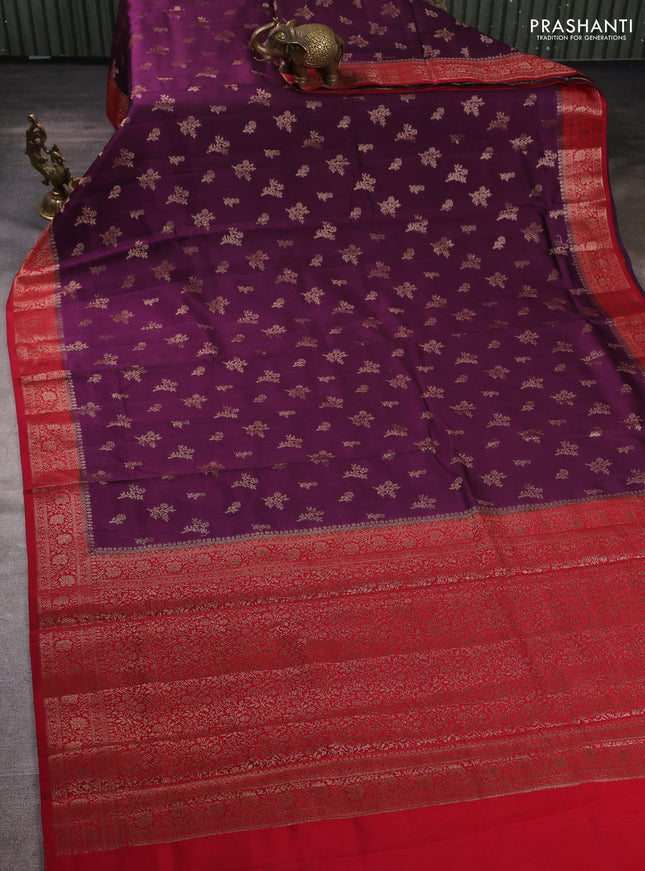 Chiniya silk saree purple and maroon with allover thread & zari woven buttas and woven border