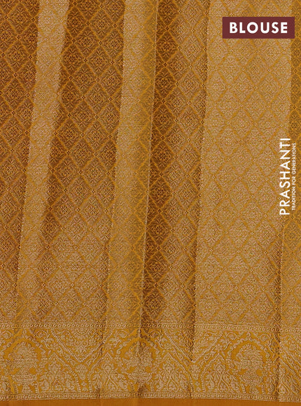 Chiniya silk saree pink and mustard yellow with allover geomatric zari weaves and woven border