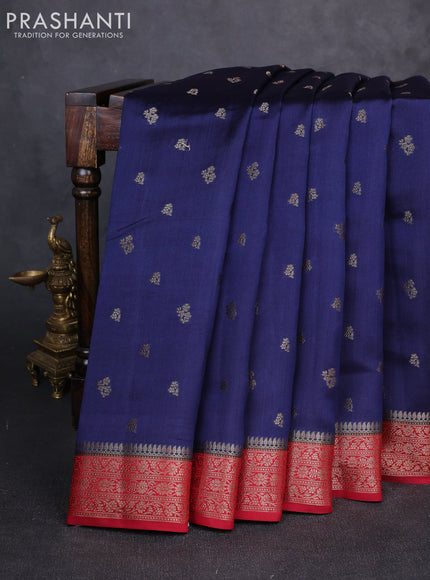 Chiniya silk saree navy blue and maroon with allover thread & zari woven buttas and woven border
