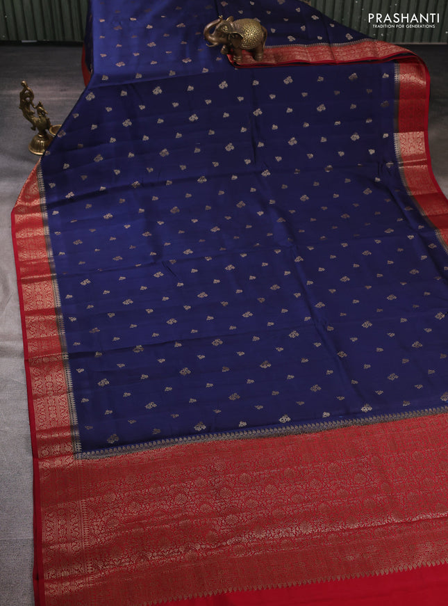 Chiniya silk saree navy blue and maroon with allover thread & zari woven buttas and woven border