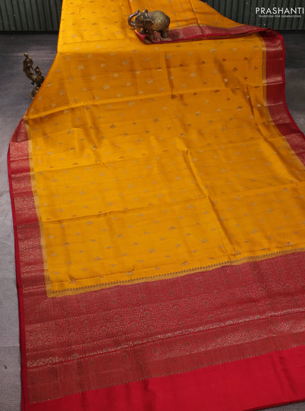 Chiniya silk saree mustard yellow and maroon with allover thread & zari woven buttas and woven border