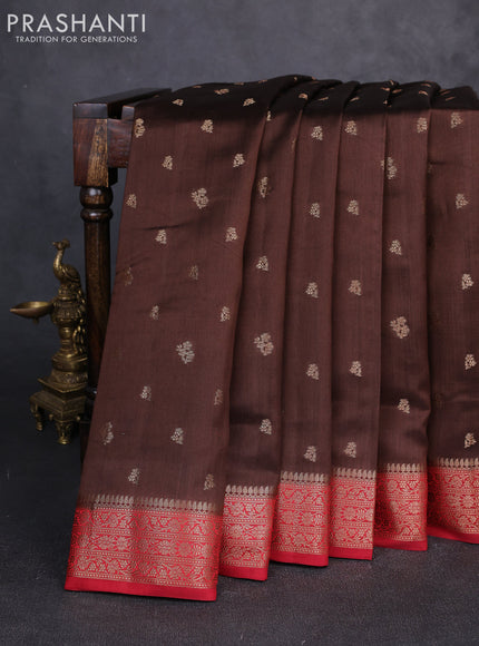 Chiniya silk saree coffee brown and maroon with allover thread & zari woven buttas and woven border