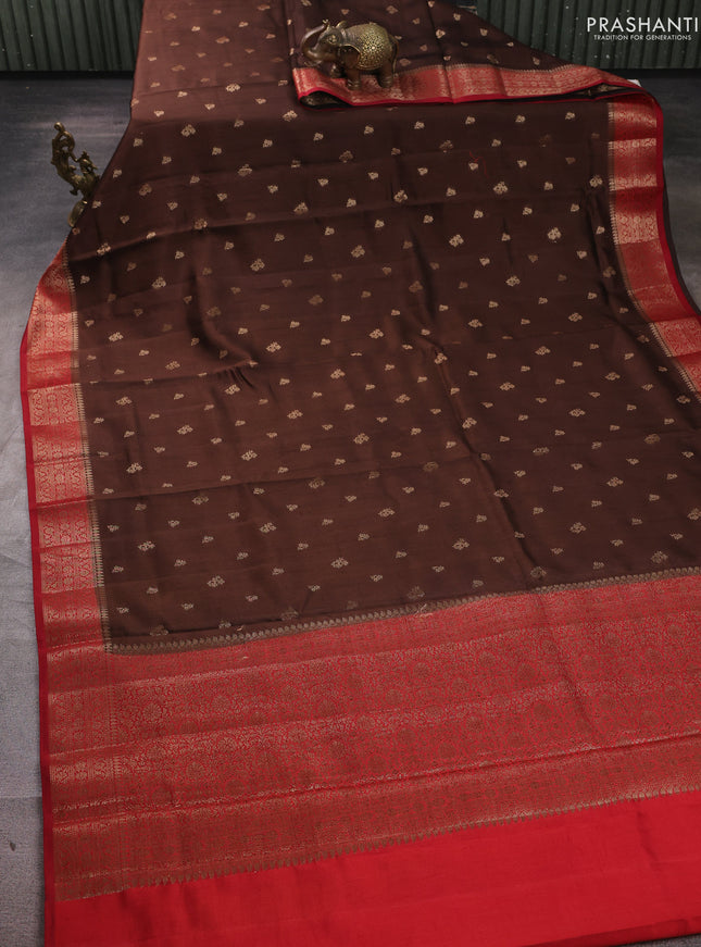 Chiniya silk saree coffee brown and maroon with allover thread & zari woven buttas and woven border