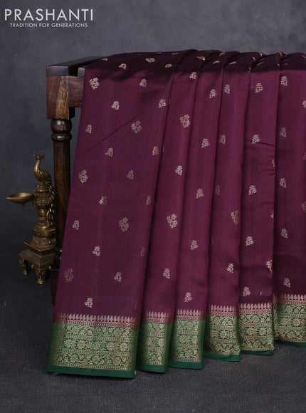Chiniya silk saree deep purple and bottle green with allover thread & zari woven buttas and woven border