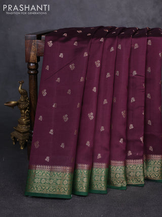 Chiniya silk saree deep purple and bottle green with allover thread & zari woven buttas and woven border