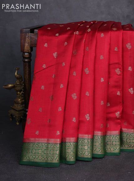 Chiniya silk saree maroon and bottle green with allover thread & zari woven buttas and woven border