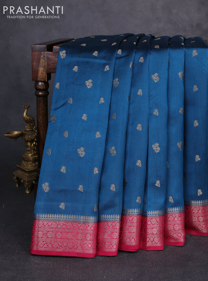 Chiniya silk saree peacock blue and maroon with allover thread & zari woven buttas and woven border