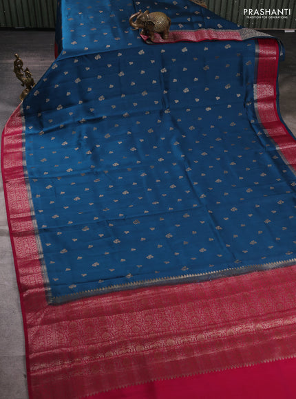 Chiniya silk saree peacock blue and maroon with allover thread & zari woven buttas and woven border