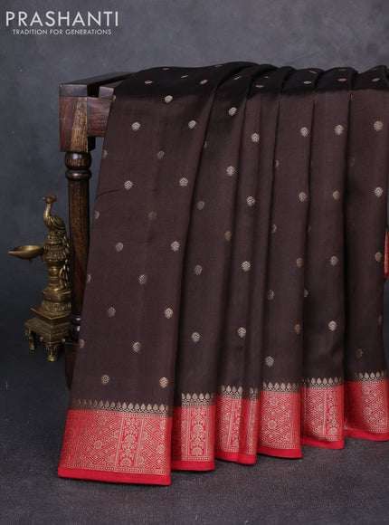 Chiniya silk saree coffee brown and maroon with allover thread & zari woven buttas and woven border