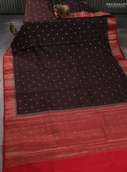 Chiniya silk saree coffee brown and maroon with allover thread & zari woven buttas and woven border