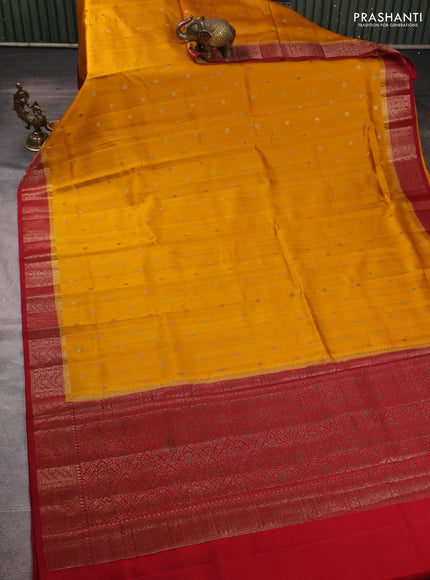 Chiniya silk saree mustard yellow and maroon with allover thread & zari woven buttas and woven border