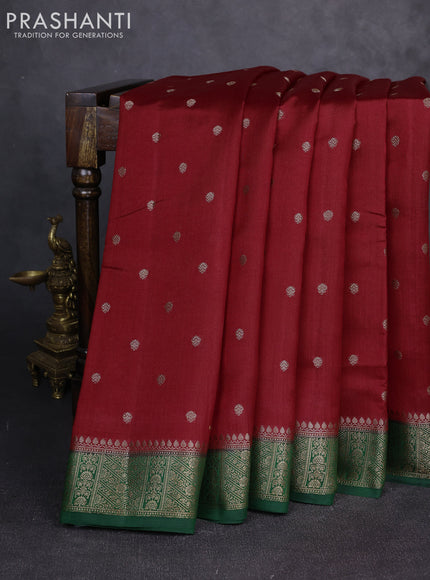 Chiniya silk saree maroon and bottle green with allover thread & zari woven buttas and woven border