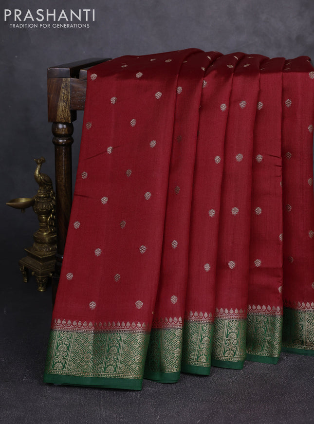 Chiniya silk saree maroon and bottle green with allover thread & zari woven buttas and woven border