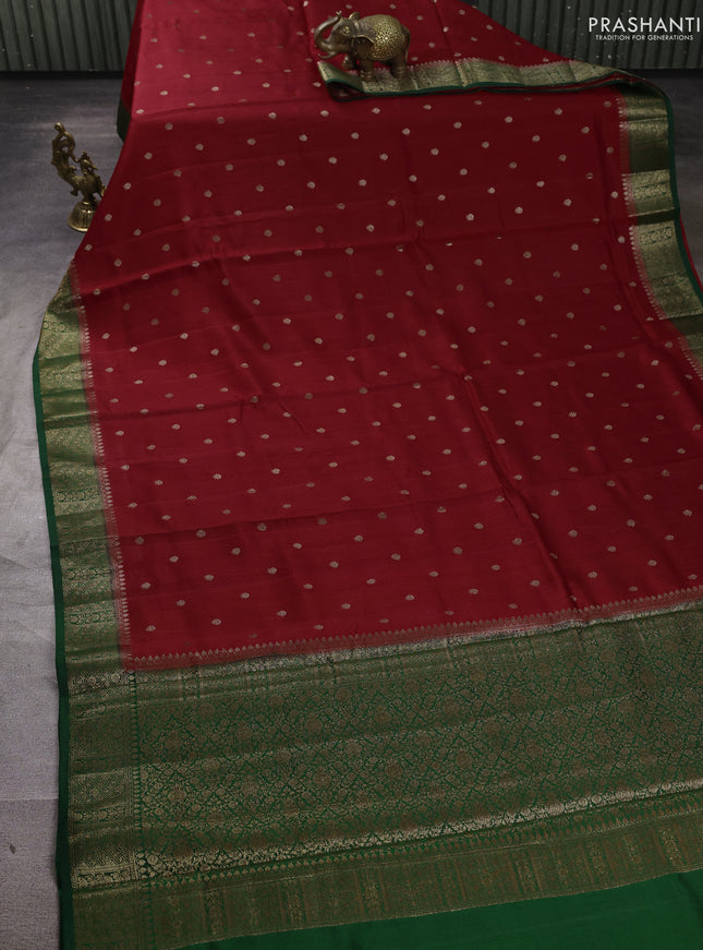 Chiniya silk saree maroon and bottle green with allover thread & zari woven buttas and woven border