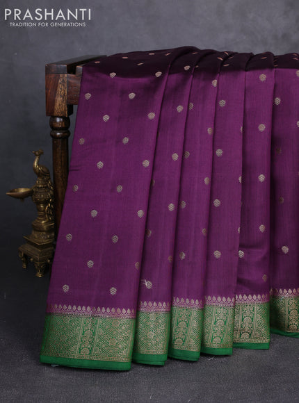 Chiniya silk saree deep purple with allover thread & zari woven buttas and woven border