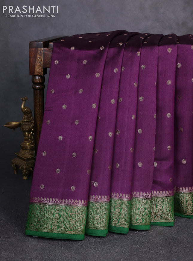 Chiniya silk saree deep purple with allover thread & zari woven buttas and woven border