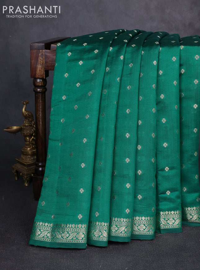 Chiniya silk saree green with allover thread & zari woven buttas and zari woven border