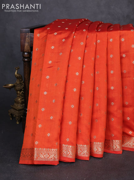Chiniya silk saree orange with allover thread & zari woven buttas and zari woven border