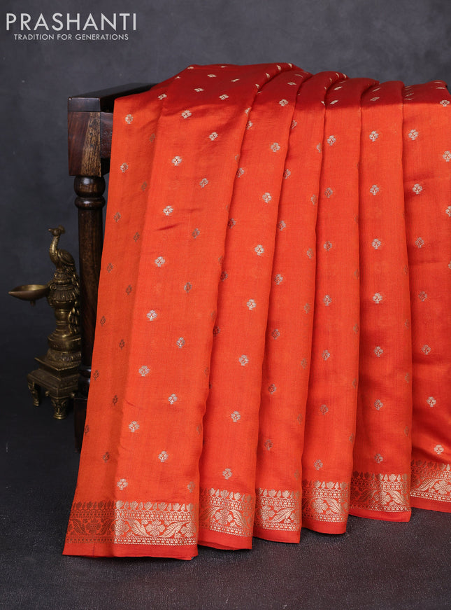 Chiniya silk saree orange with allover thread & zari woven buttas and zari woven border