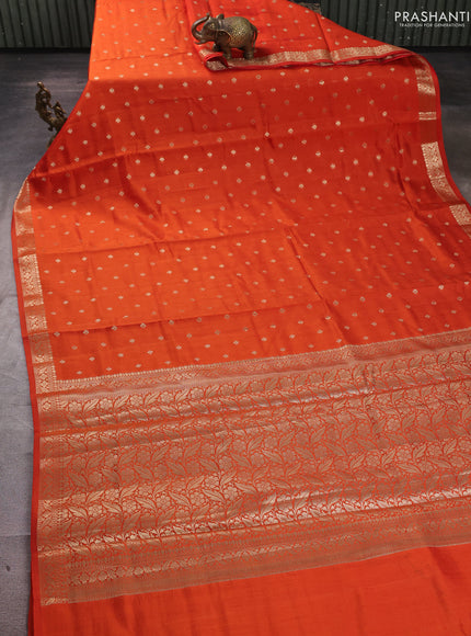 Chiniya silk saree orange with allover thread & zari woven buttas and zari woven border