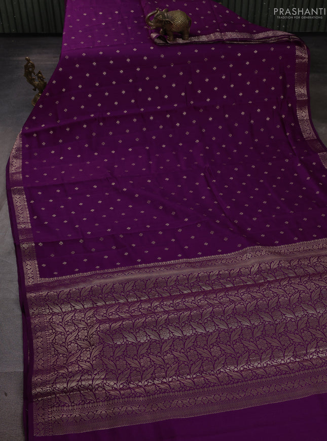 Chiniya silk saree purple with allover thread & zari woven buttas and zari woven border