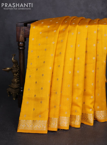 Chiniya silk saree mango yellow with allover thread & zari woven buttas and zari woven border