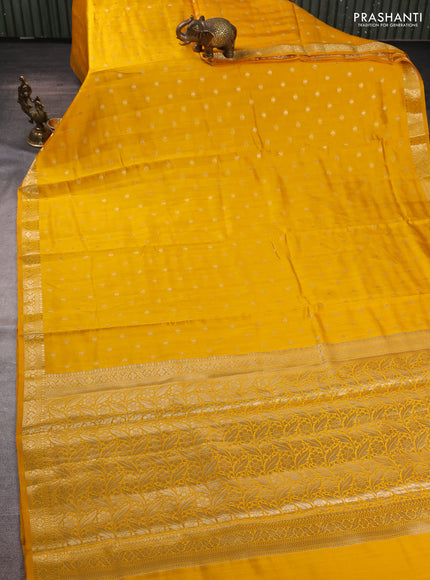 Chiniya silk saree mango yellow with allover thread & zari woven buttas and zari woven border