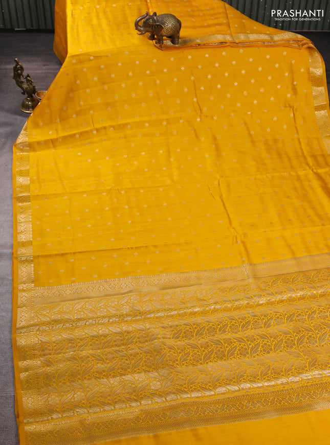 Chiniya silk saree mango yellow with allover thread & zari woven buttas and zari woven border