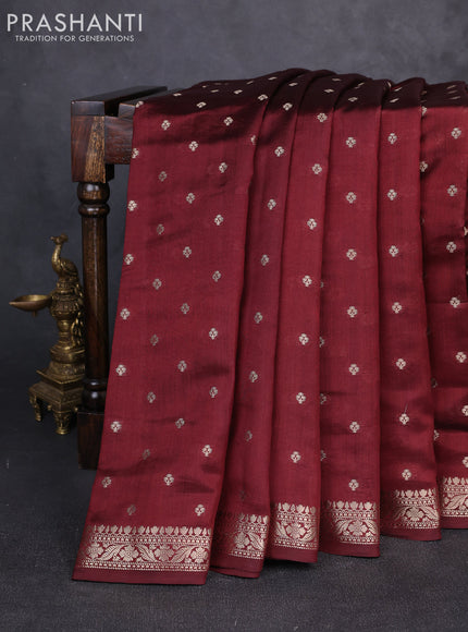 Chiniya silk saree deep maroon with allover thread & zari woven buttas and zari woven border