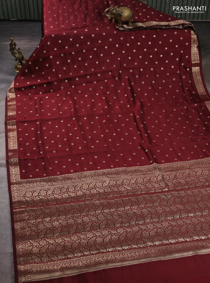 Chiniya silk saree deep maroon with allover thread & zari woven buttas and zari woven border