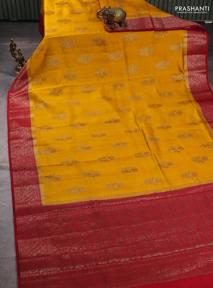 Chiniya silk saree mango yellow and maroon with allover thread & zari woven buttas and woven border