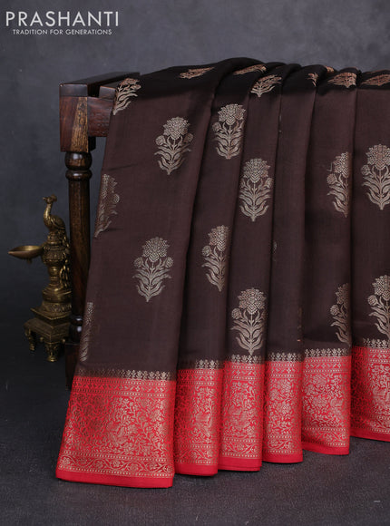 Chiniya silk saree coffee brown and maroon with allover thread & zari woven buttas and woven border