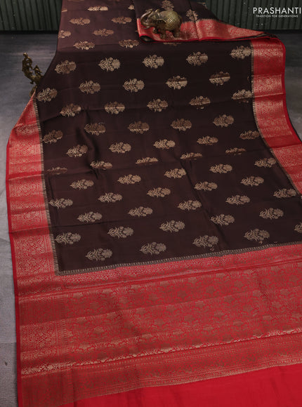 Chiniya silk saree coffee brown and maroon with allover thread & zari woven buttas and woven border