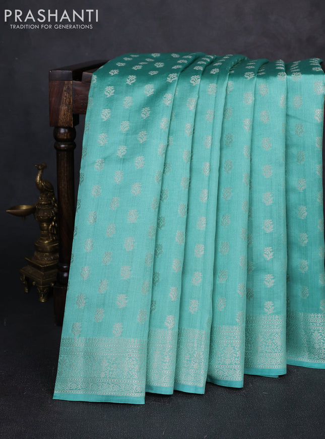 Chiniya silk saree teal blue with allover thread & zari woven buttas and woven border