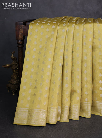 Chiniya silk saree pista green with allover thread & zari woven buttas and woven border