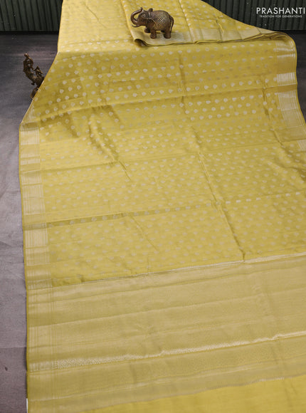 Chiniya silk saree pista green with allover thread & zari woven buttas and woven border