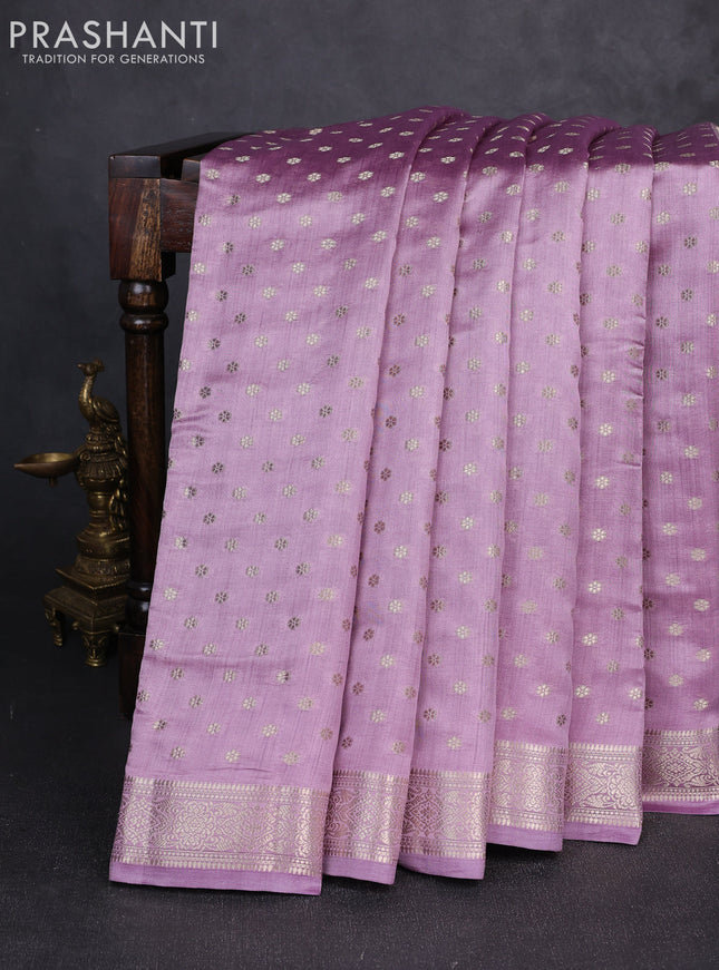 Chiniya silk saree pastel purple with allover thread & zari woevn buttas and zari woven border