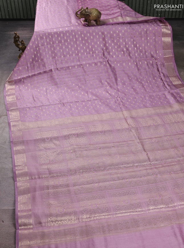 Chiniya silk saree pastel purple with allover thread & zari woevn buttas and zari woven border