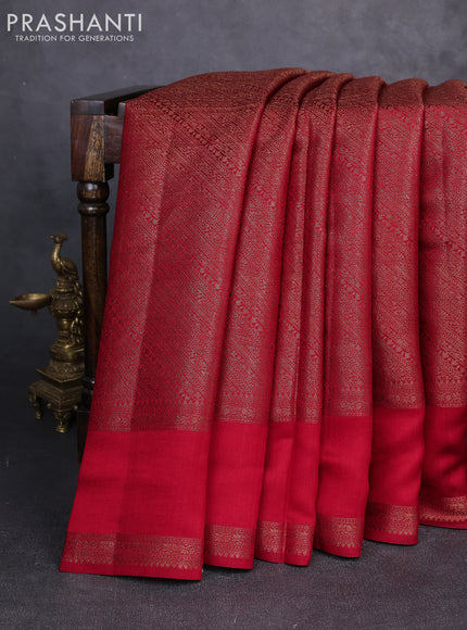 Chiniya silk saree maroon with allover thread & zari brocade weaves and rettapet woven border
