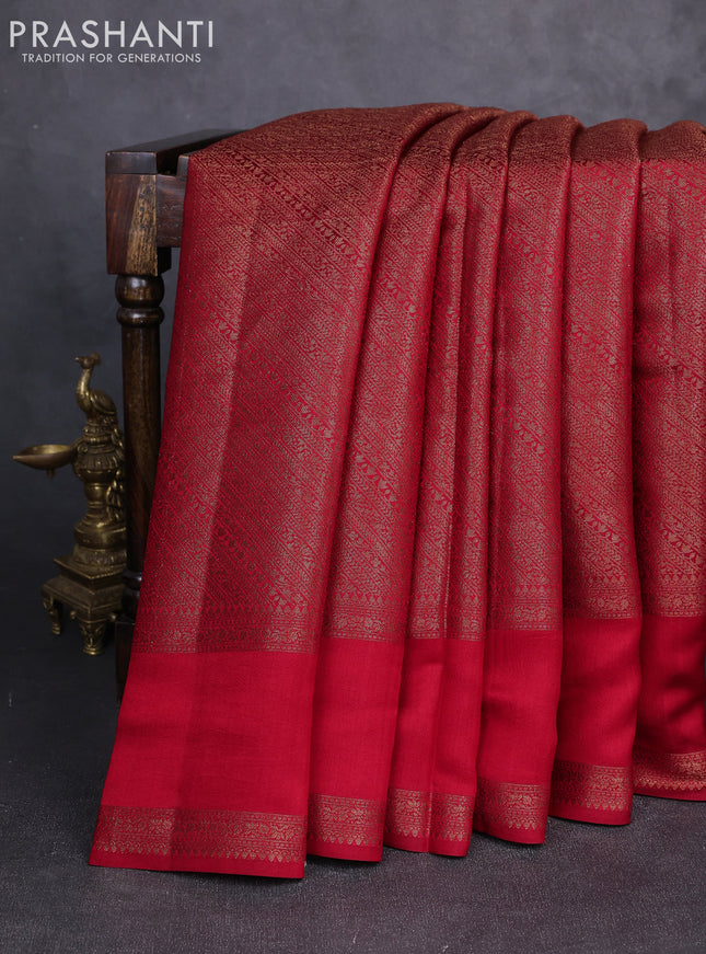 Chiniya silk saree maroon with allover thread & zari brocade weaves and rettapet woven border