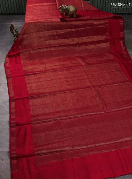 Chiniya silk saree maroon with allover thread & zari brocade weaves and rettapet woven border
