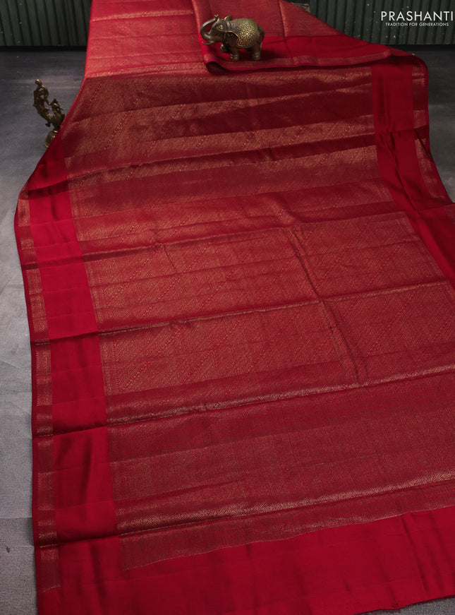 Chiniya silk saree maroon with allover thread & zari brocade weaves and rettapet woven border