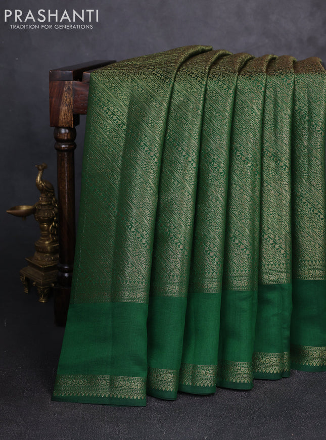 Chiniya silk saree green with allover thread & zari brocade weaves and rettapet woven border