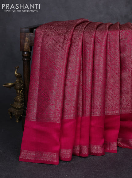 Chiniya silk saree wine shade with allover thread & zari brocade weaves and rettapet woven border