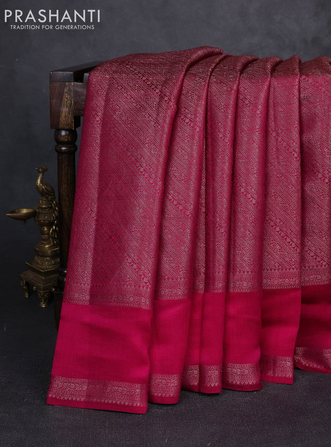 Chiniya silk saree wine shade with allover thread & zari brocade weaves and rettapet woven border
