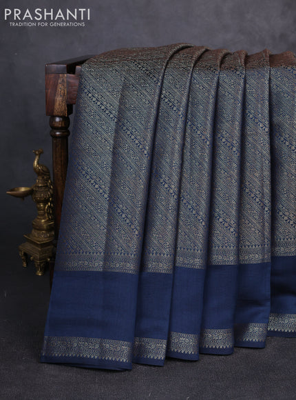 Chiniya silk saree peacock green with allover thread & zari brocade pattern and rettapet woven border